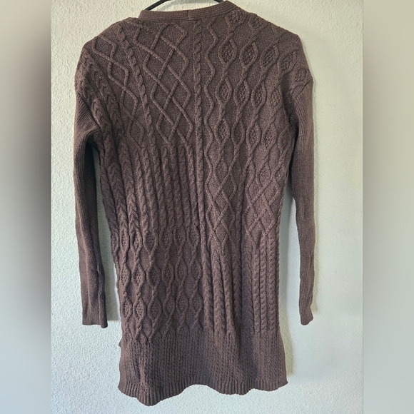 Chico's Cardigan Women SP Brown Long Sleeve Cable Knit Open Wool Cashmere - Picture 13 of 14